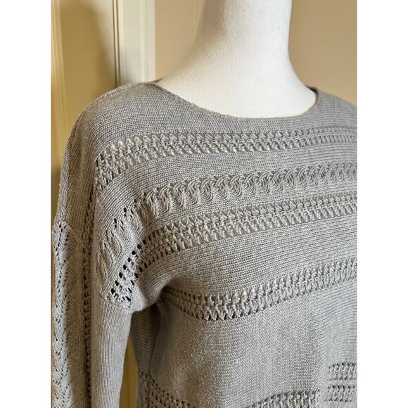 Sundance Silk Blend Sweater Dress Long Sleeve Open Knit Grey/Taupe Small Petite - Picture 2 of 6